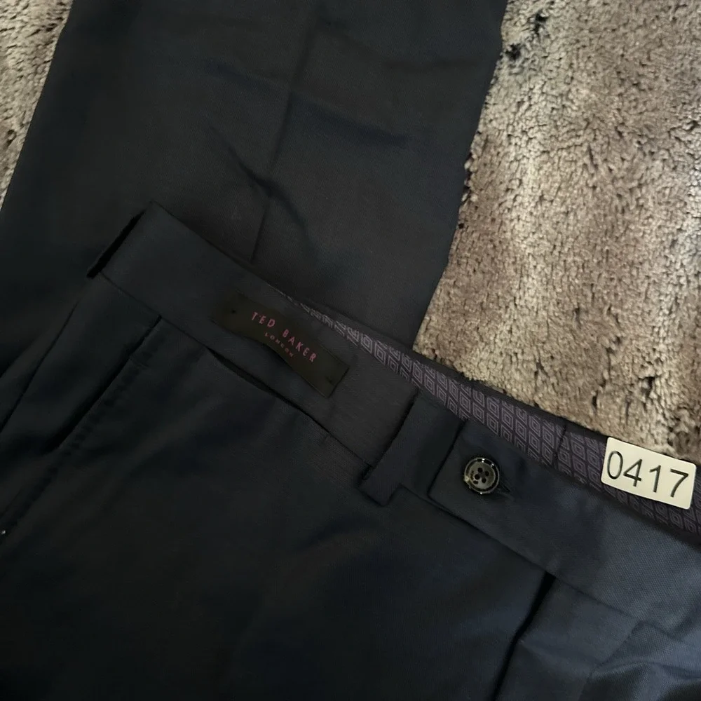 Ted Baker Pants Men's 33x37 Raw Hem Jefferson Straight Blue Wool Dress Slacks - Picture 3 of 8